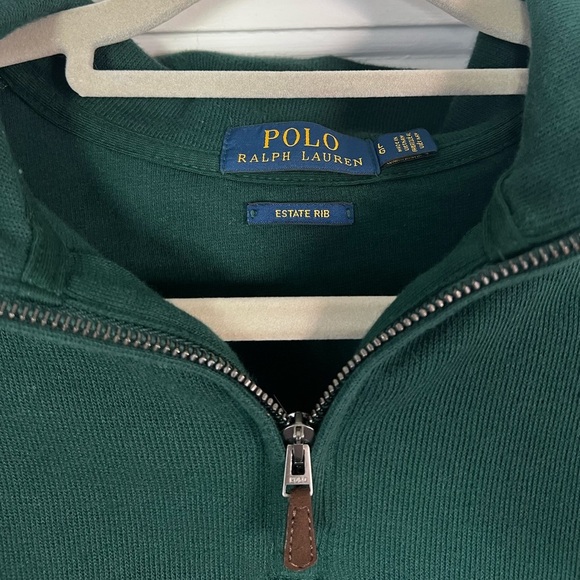 Polo Ralph Lauren Estate Rib Quarter-Zip Pullover – Forest Green, Logo , Size L - Picture 5 of 12